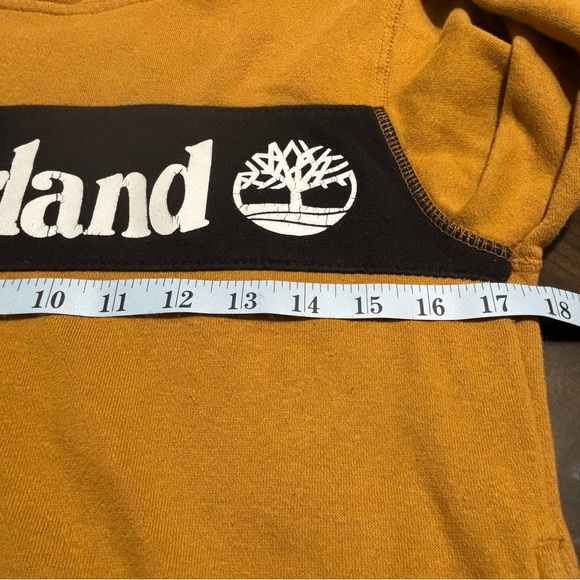 Timberland Logo Pullover Hoodie size M 10-12 Mustard Yellow Cotton Blend Youth - Picture 7 of 8